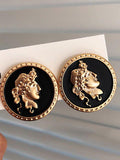 Wjczt 2024 New Vintage S925 Needle Portrait Coin Earrings