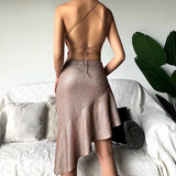 hoco dresses 93673 Knitted Glitter Sexy Backless Sling Dress 2024 Summer Women's Fashion Temperament Skirt