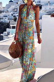 Wjczt  Fashion Bohemian Print Patchwork Halter Pleated Dresses(4 Colors)