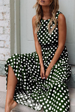 Wjczt  Fashion Street Polka Dot Patchwork O Neck A Line Dresses(5 Colors)