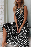 Wjczt  Fashion Street Polka Dot Patchwork O Neck A Line Dresses(5 Colors)