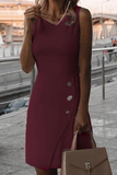 Wjczt  Casual Solid Buckle Square Collar Irregular Dress Dresses(5 Colors)