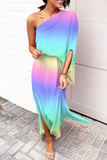Wjczt  Fashion Print One Shoulder Waist Skirt Dresses(5 Colors)