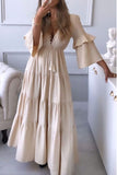 Wjczt  Sweet Elegant Solid Asymmetrical Solid Color V Neck Irregular Dress Dresses
