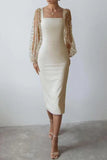 Wjczt  Elegant Solid Embroidered Square Collar Wrapped Skirt Dresses
