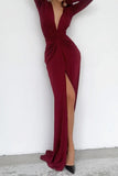 Wjczt  Elegant Solid Fold V Neck Pleated Dresses(7 Colors)