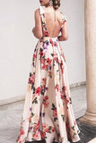 Wjczt  Elegant Floral Backless V Neck Printed Dress Dresses(3 Colors)