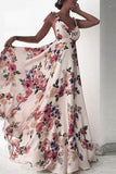 Wjczt  Elegant Floral Backless V Neck Printed Dress Dresses(3 Colors)