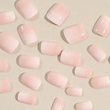 Wjczt - 24pcs Glossy Jelly Pink Gradient Press On Nails - Short Square False Nails for Women and Girls - Daily Wear