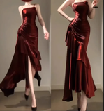 Wjczt Gift New Year's Eve Dress Burgundy Mermaid Spaghetti Straps Prom Dress Christmas Thanksgiving Gift New Year's Eve Dress1601-back to school dress nye outfits 2025