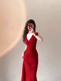 Wjczt Gift New Year's Eve Dress Sexy Red V Neck Long Prom Dress Birthday Dress Christmas Thanksgiving Gift New Year's Eve Dress1616-back to school dress nye outfits 2025