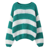 Wjczt   Y2k Crochet Knit Stripe Jumper Women White and Blue Sweater Loose O Neck Long Sleeve Pullover Tops 2024 Autumn Winter Streetwear Sweaters