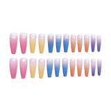 Wjczt - 24 pcs Rainbow Gradient Coffin Long Press On Nails - Glossy Acrylic Ballerina False Nails for Women and Girls