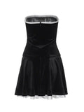 Wjczt   Velvet Splice Pleated Bandeau Mini Dress