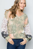 Wjczt Celeste Full Size Tie-Dye V-Neck Printed Sleeve Blouse