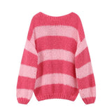 Wjczt   Y2k Crochet Knit Stripe Jumper Women White and Blue Sweater Loose O Neck Long Sleeve Pullover Tops 2024 Autumn Winter Streetwear Tops