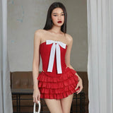 Wjczt outfit ideal Your Christmas Bow Mini Skirt Set