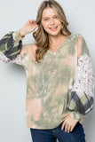 Wjczt Celeste Full Size Tie-Dye V-Neck Printed Sleeve Blouse