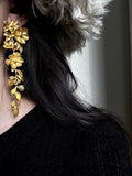 Wjczt 2024 New Gold Flower Long Leaf Earrings