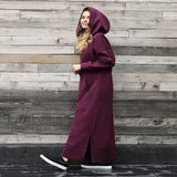 Wjczt Hoodies Dress for Women Fashion Hem Lace-up Midi Robe Hooded Long Vestidos Winter Warm Casual Loose Sweatshirt Dress