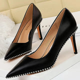 Wjczt Shoes Rivet Woman Pumps 2023 New High Heels Stiletto Pu Leather Women Heels Sexy Party Shoes Female Heel Plus Size 43