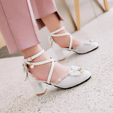 Wjczt Japanese Sweet Lolita Sandals Summer Princess Sweet Lolita Shoes Cute Student Daily Bowknot Leather Shoes Round Head Thick Heel