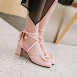 Wjczt Japanese Sweet Lolita Sandals Summer Princess Sweet Lolita Shoes Cute Student Daily Bowknot Leather Shoes Round Head Thick Heel