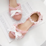 Wjczt Lolita tea party shoes spring and summer lace sandals female thick with fairy style student shoes  bow round head thick shoes