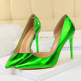 Wjczt 2024 Women 10.5cm High Heels Blue Green Valentine Pumps Luxury Glossy Stripper Stiletto Wedding Bridal Fetish Shoes Plus Size 43