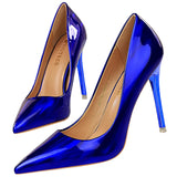 Wjczt 2024 Women 10.5cm High Heels Blue Green Valentine Pumps Luxury Glossy Stripper Stiletto Wedding Bridal Fetish Shoes Plus Size 43