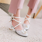 Wjczt Japanese Sweet Lolita Sandals Summer Princess Sweet Lolita Shoes Cute Student Daily Bowknot Leather Shoes Round Head Thick Heel