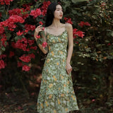 Wjczt Sexy Floral Fairy Dresses Women Summer Elegant Long Evening Vacation Dress Vintage Beach Backless Print Party Strap Dress 2024