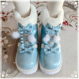 Wjczt Winter Kawaii Girl Sweet Lolita Boots Vintage Round Head Plush Cashmere Warm Women Shoes Cute Bowknot Snow Boots