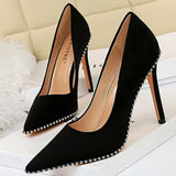 Wjczt Shoes Rivet Woman Pumps 2023 New High Heels Stiletto Pu Leather Women Heels Sexy Party Shoes Female Heel Plus Size 43