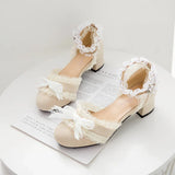 Wjczt Lolita tea party shoes spring and summer lace sandals female thick with fairy style student shoes  bow round head thick shoes