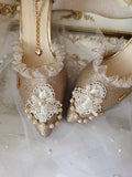 Wjczt Japanese Lolita Tea Party High Heels Champagne Elegant Sweet high heel vintage lace bowknot  kawaii shoes cosplay loli