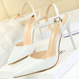 Wjczt Shoes Fashion Sandals Women 2024 Patent Leather High Heels Women Sandals Summer Heeled Sandals Pointed Toe Women Pumps