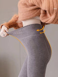 Wjczt Warm Fleece Lined Super Thick Warm Leggings Women Winter Spandex Ribbed Slim Pattern Leggins Winter High Waist Basic Pants