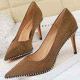 Wjczt Shoes Rivet Woman Pumps 2023 New High Heels Stiletto Pu Leather Women Heels Sexy Party Shoes Female Heel Plus Size 43