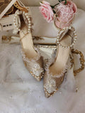 Wjczt Japanese Lolita Tea Party High Heels Champagne Elegant Sweet high heel vintage lace bowknot  kawaii shoes cosplay loli