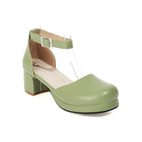 Wjczt  2025 Summer Sweet Girls Lolita Shoes Closed Toe Green Pink Mary Janes Lady Pumps Chunky Middle Heels Womens Sandals