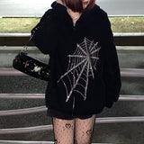 Wjczt   Y2K Gothic Butterfly Print Oversize Zip Up Hoodies 2023  Winter New Grunge Long Sleeve Sweatshirt Casual Hooded Jacket Streetwear