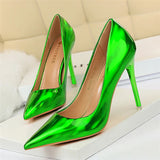 Wjczt 2024 Women 10.5cm High Heels Blue Green Valentine Pumps Luxury Glossy Stripper Stiletto Wedding Bridal Fetish Shoes Plus Size 43