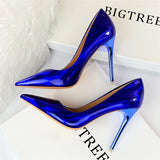 Wjczt 2024 Women 10.5cm High Heels Blue Green Valentine Pumps Luxury Glossy Stripper Stiletto Wedding Bridal Fetish Shoes Plus Size 43