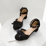 Wjczt Lolita tea party shoes spring and summer lace sandals female thick with fairy style student shoes  bow round head thick shoes