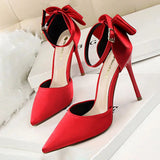 Wjczt Shoes Bow Woman Pumps Silk High Heels Women Shoes Stiletto Red Wedding Shoes Women Heels Women Sandals 8cm and 10cm