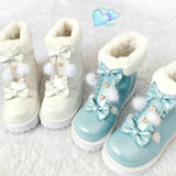 Wjczt Winter Kawaii Girl Sweet Lolita Boots Vintage Round Head Plush Cashmere Warm Women Shoes Cute Bowknot Snow Boots