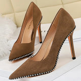 Wjczt Shoes Rivet Woman Pumps 2023 New High Heels Stiletto Pu Leather Women Heels Sexy Party Shoes Female Heel Plus Size 43