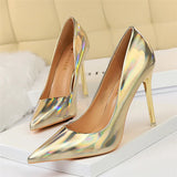 Wjczt 2024 Women 10.5cm High Heels Blue Green Valentine Pumps Luxury Glossy Stripper Stiletto Wedding Bridal Fetish Shoes Plus Size 43