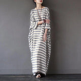 Wjczt Women Cotton Linen Striped Dress 2025 Summer Loose Big Size 4XL 5XL Maxi Dress robe femme Casual Long Boho Kaftan Muslim Dress